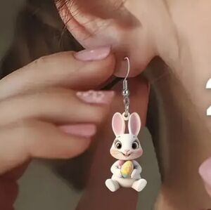 ✨3 FOR $28✨🆕️🐰WHITE EASTER BUNNY 2D ACRYLIC EARRINGS🐰